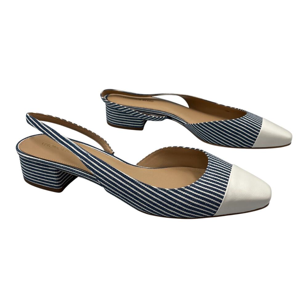 Veronica Beard Cecile Striped Slingback Block Heel Ballerina Pumps Blue Sz 10M - Picture 6 of 10